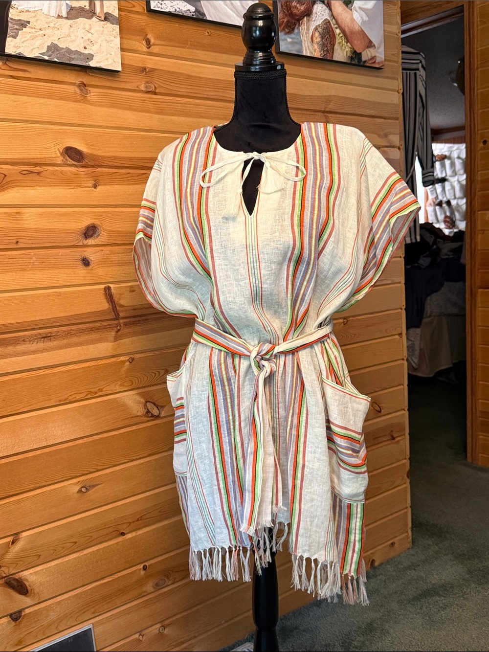 Tory Burch Cream Mini Dress with Multicolor Stripes
